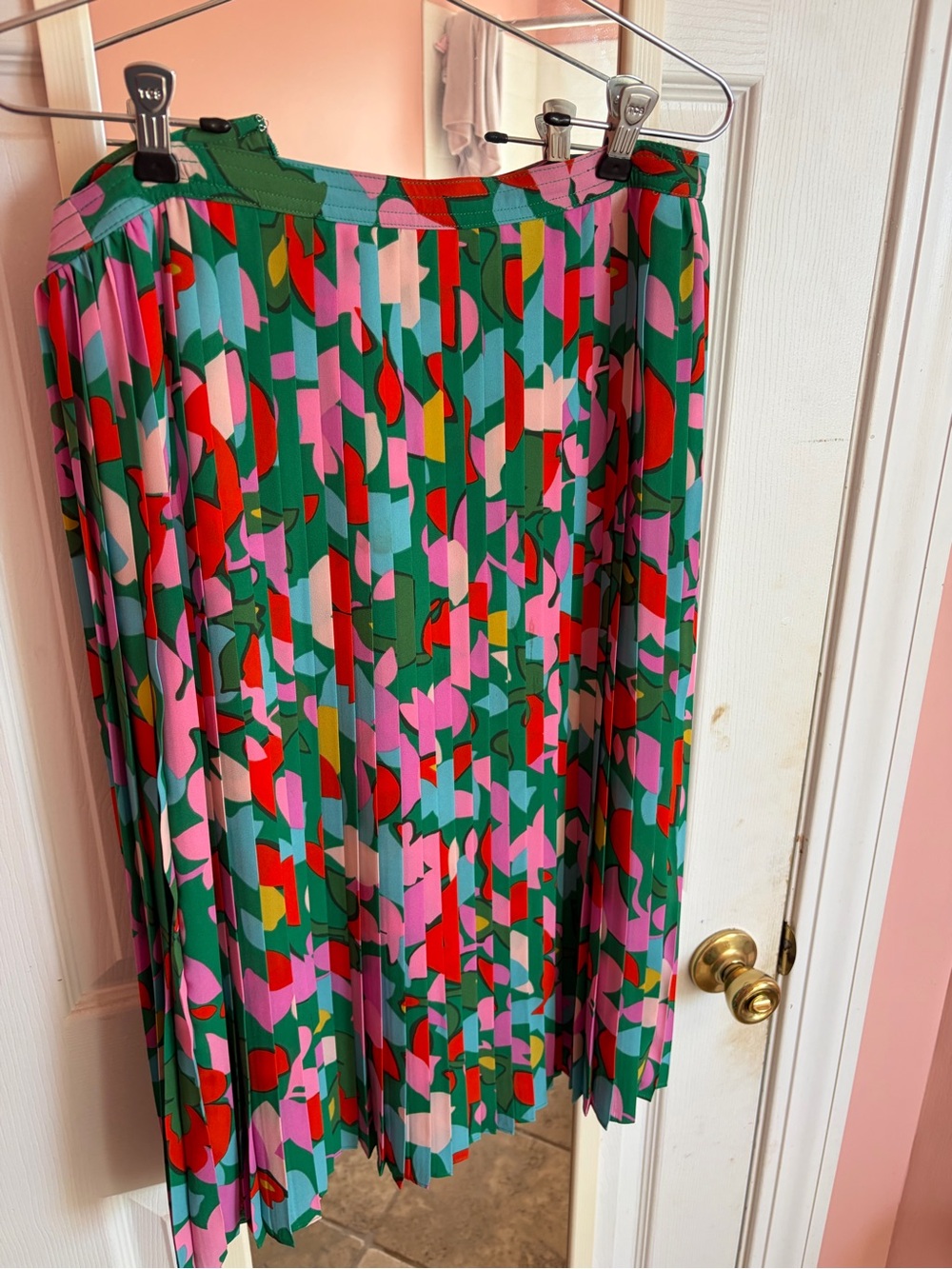 J. Crew Pleated Circle Skirt in Green, Pink & Red Geometric Print